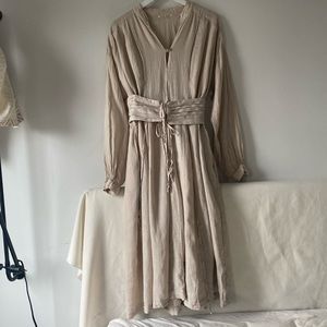 BLACK CRANE Beige Linen Midi Dress AND Belt M